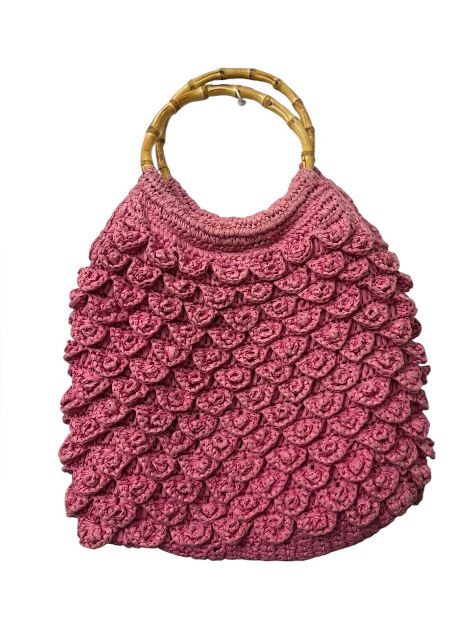Vintage J.Crew Pink Straw Hobo Bag With Bamboo Handles.